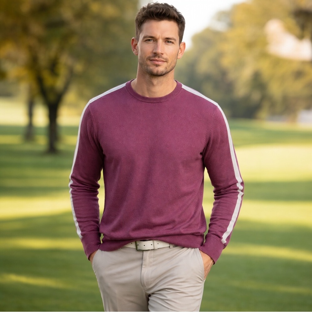 Dunning Connor All-Season Crewneck Sweater Berry Plum Merino Blend Size M NWT